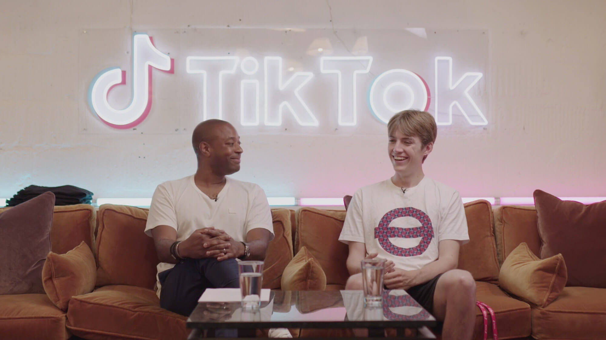 Social media star Francis Bourgeois and Trevor Johnson from TikTok at a live stream event, filmed by Rise Media
