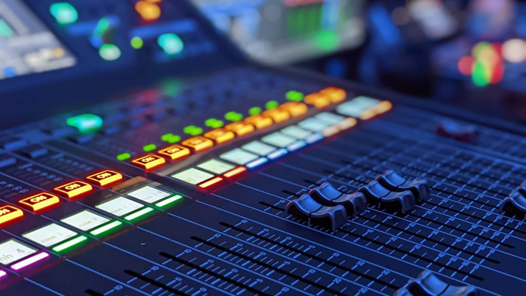 Close-up shot of a mixing desk for a live streaming shoot