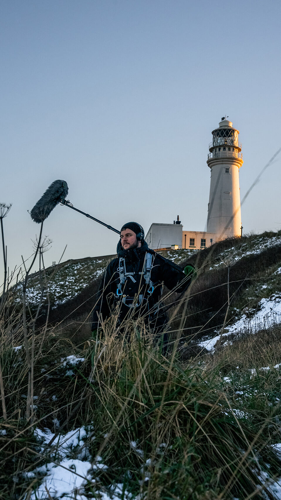 A behind-the-scenes photo from a BBC Storyworks video project, titled Blue Horizons, by Rise Media.