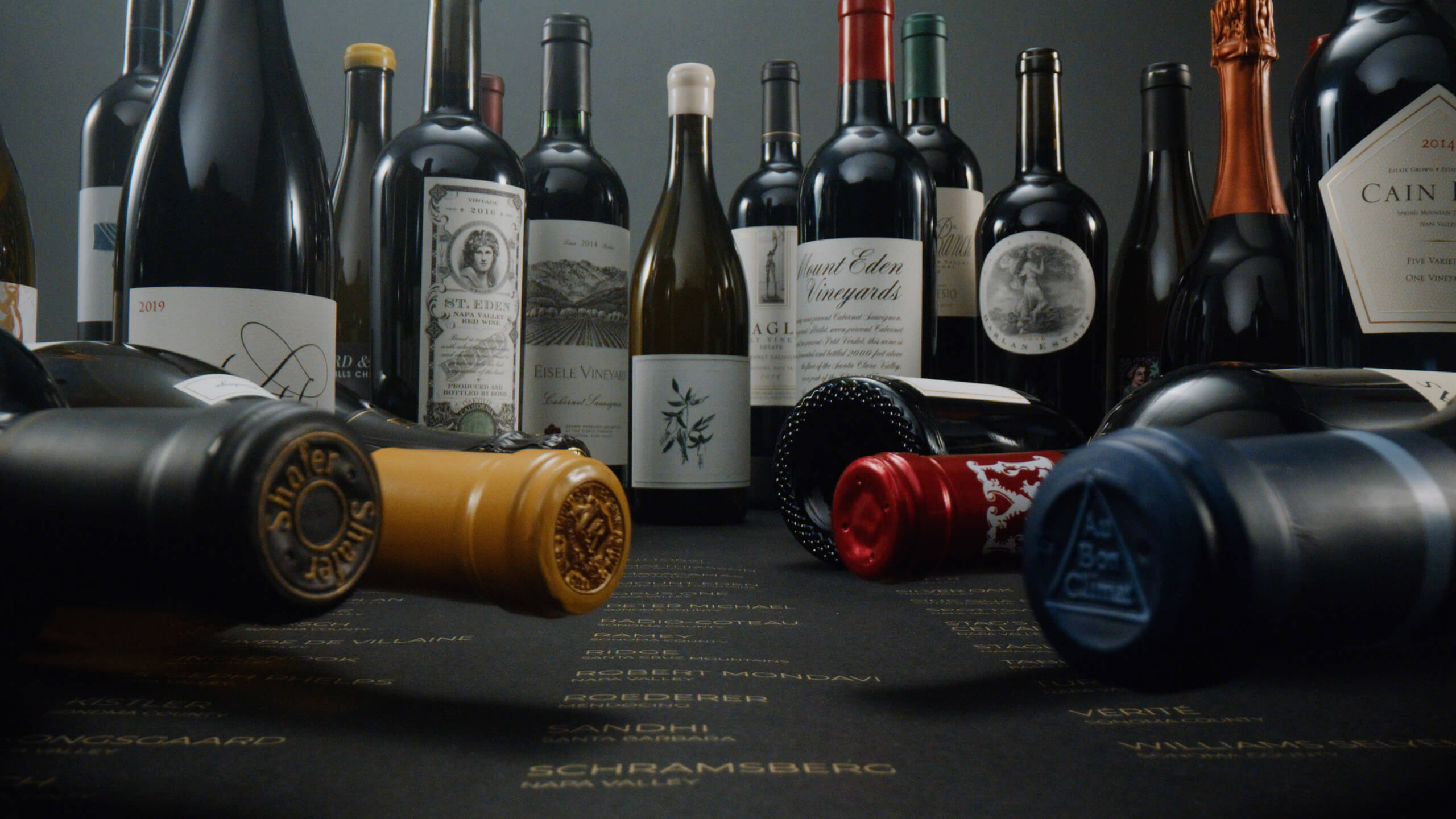 Various bottles of California Wines that feature in The California List, from the Rise Media case studies archive